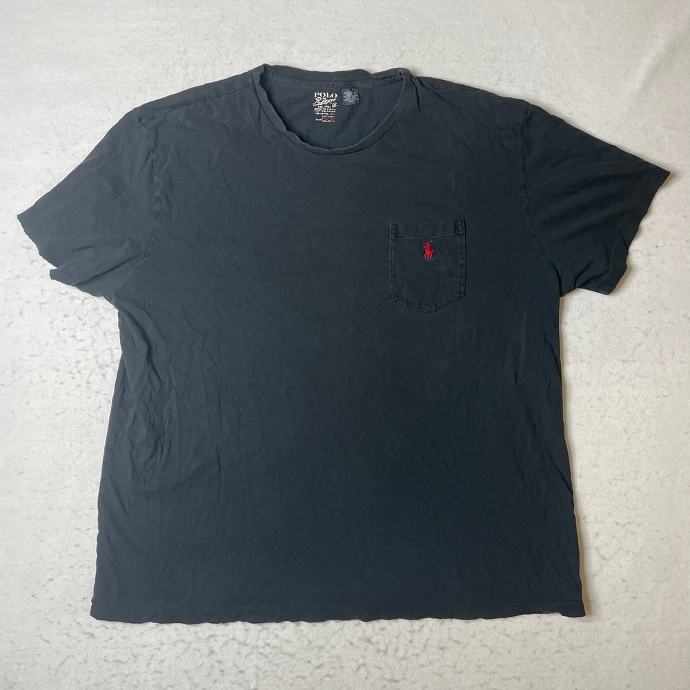 Polo Ralph Lauren Mens T Shirt Black Crew Neck Pocket Tee Size XL Distressed